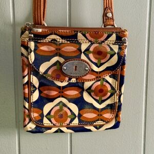 Fossil Key-Per Mini Crossbody Bag Retro Floral Print Vinyl‎ Coated Canvas